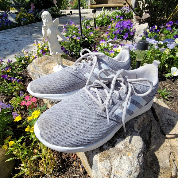 CLOUDFOAM by ADIDAS ♡ Gray 'n White Striped Canvas Fabric Lace Up Sneakers 8.5M - Picture 5 of 16